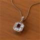 2 - Pamela Iris 0.83 ctw Emerald Cut Red Garnet and Baguette Diamond Milgrain Halo Pendant Necklace 