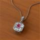 2 - Pamela Iris 0.83 ctw Emerald Cut Rhodolite Garnet and Baguette Diamond Milgrain Halo Pendant Necklace 