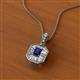 2 - Pamela Iris 0.73 ctw Emerald Cut Blue Sapphire and Baguette Diamond Milgrain Halo Pendant Necklace 