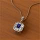 2 - Pamela Iris 0.73 ctw Emerald Cut Blue Sapphire and Baguette Diamond Milgrain Halo Pendant Necklace 