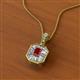 2 - Pamela Iris 0.73 ctw Emerald Cut Ruby and Baguette Diamond Milgrain Halo Pendant Necklace 