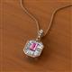 2 - Pamela Iris 0.73 ctw Emerald Cut Pink Sapphire and Baguette Diamond Milgrain Halo Pendant Necklace 