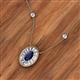 2 - Dahlia Iris 0.73 ctw Oval Cut Blue Sapphire and Baguette Diamond Milgrain Halo Pendant Necklace with Diamond Stations 