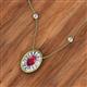 2 - Dahlia Iris 0.68 ctw Oval Cut Ruby and Baguette Diamond Milgrain Halo Pendant Necklace with Diamond Stations 