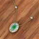2 - Dahlia Iris 0.69 ctw Oval Cut Emerald and Baguette Diamond Milgrain Halo Pendant Necklace with Diamond Stations 