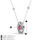 3 - Dahlia Iris 0.73 ctw Oval Cut Rhodolite Garnet and Baguette Diamond Milgrain Halo Pendant Necklace with Diamond Stations 