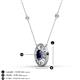 3 - Dahlia Iris 0.73 ctw Oval Cut Blue Sapphire and Baguette Diamond Milgrain Halo Pendant Necklace with Diamond Stations 