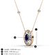 3 - Dahlia Iris 0.73 ctw Oval Cut Blue Sapphire and Baguette Diamond Milgrain Halo Pendant Necklace with Diamond Stations 