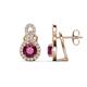 1 - Jovita 2.18 ctw (6.00 mm) Rhodolite Garnet and Natural Round Diamond Halo Dangle Stud Earrings 