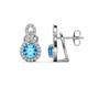 1 - Jovita 2.30 ctw (6.00 mm) Blue Topaz and Natural Round Diamond Halo Dangle Stud Earrings 