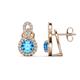1 - Jovita 2.30 ctw (6.00 mm) Blue Topaz and Natural Round Diamond Halo Dangle Stud Earrings 