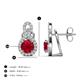 3 - Jovita 2.44 ctw (6.00 mm) Ruby and Natural Round Diamond Halo Dangle Stud Earrings 