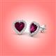3 - Ember 3.04 ctw (7.00 mm) Heart Shape Rhodolite Garnet and Round Natural Diamond Halo Stud Earrings 