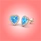 3 - Ember 3.44 ctw (7.00 mm) Heart Shape Blue Topaz and Round Natural Diamond Halo Stud Earrings 