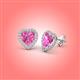 3 - Ember 3.24 ctw (7.00 mm) Heart Shape Created Pink Sapphire and Round Natural Diamond Halo Stud Earrings 