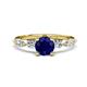 1 - Nylah 1.87 ctw (6.00 mm) Round Blue Sapphire and Graduated Pear Shape Natural Diamond Engagement Ring 