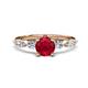 1 - Nylah 1.67 ctw (6.00 mm) Round Ruby and Graduated Pear Shape Natural Diamond Engagement Ring 