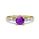 1 - Nylah 1.59 ctw (6.50 mm) Round Amethyst and Graduated Pear Shape Natural Diamond Engagement Ring 