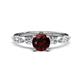 1 - Nylah 1.77 ctw (6.50 mm) Round Red Garnet and Graduated Pear Shape Natural Diamond Engagement Ring 
