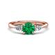 1 - Zelia 1.12 ctw (6.00 mm) Round Emerald and Pear Shape Natural Diamond Three Stone Engagement Ring 