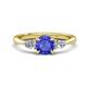 1 - Zelia 1.32 ctw (6.50 mm) Round Tanzanite and Pear Shape Natural Diamond Three Stone Engagement Ring 