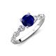 2 - Nylah 1.87 ctw (6.00 mm) Round Blue Sapphire and Graduated Pear Shape Natural Diamond Engagement Ring 