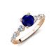 2 - Nylah 1.87 ctw (6.00 mm) Round Blue Sapphire and Graduated Pear Shape Natural Diamond Engagement Ring 