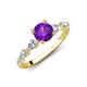 2 - Nylah 1.59 ctw (6.50 mm) Round Amethyst and Graduated Pear Shape Natural Diamond Engagement Ring 
