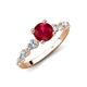 2 - Nylah 1.67 ctw (6.00 mm) Round Ruby and Graduated Pear Shape Natural Diamond Engagement Ring 