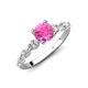 2 - Nylah 1.67 ctw (6.50 mm) Round Pink Sapphire and Graduated Pear Shape Natural Diamond Engagement Ring 