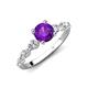 2 - Nylah 1.59 ctw (6.50 mm) Round Amethyst and Graduated Pear Shape Natural Diamond Engagement Ring 