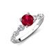 2 - Nylah 1.67 ctw (6.00 mm) Round Ruby and Graduated Pear Shape Natural Diamond Engagement Ring 