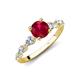2 - Nylah 1.67 ctw (6.00 mm) Round Ruby and Graduated Pear Shape Natural Diamond Engagement Ring 