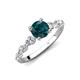 2 - Nylah 1.67 ctw (6.50 mm) Round London Blue Topaz and Graduated Pear Shape Natural Diamond Engagement Ring 