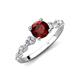 2 - Nylah 1.77 ctw (6.50 mm) Round Red Garnet and Graduated Pear Shape Natural Diamond Engagement Ring 