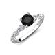 2 - Nylah 1.72 ctw (6.00 mm) Round Black Diamond and Graduated Pear Shape Natural Diamond Engagement Ring 