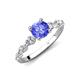 2 - Nylah 1.64 ctw (6.50 mm) Round Tanzanite and Graduated Pear Shape Natural Diamond Engagement Ring 
