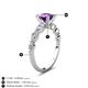 3 - Nylah 1.59 ctw (6.50 mm) Round Amethyst and Graduated Pear Shape Natural Diamond Engagement Ring 