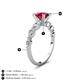 3 - Nylah 1.67 ctw (6.00 mm) Round Ruby and Graduated Pear Shape Natural Diamond Engagement Ring 