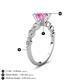3 - Nylah 1.67 ctw (6.50 mm) Round Pink Sapphire and Graduated Pear Shape Natural Diamond Engagement Ring 