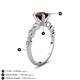 3 - Nylah 1.77 ctw (6.50 mm) Round Red Garnet and Graduated Pear Shape Natural Diamond Engagement Ring 