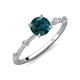 3 - Nuria 1.06 ctw (6.50 mm) Round London Blue Topaz and Side Spaced Round Natural Diamond Engagement Ring 