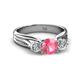 2 - Alyssa 1.31 ctw (6.50 mm) Round Pink Tourmaline and Lab Grown Diamond Three Stone Engagement Ring 