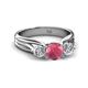 2 - Alyssa 1.44 ctw (6.50 mm) Round Rhodolite Garnet and Lab Grown Diamond Three Stone Engagement Ring 