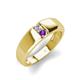4 - Ethan 0.18 ctw (3.00 mm) Round Natural Diamond and Amethyst 2 Stone Men Wedding Ring 