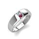 4 - Ethan 0.22 ctw (3.00 mm) Round Natural Diamond and Rhodolite Garnet 2 Stone Men Wedding Ring 