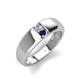 4 - Ethan 0.21 ctw (3.00 mm) Round Natural Diamond and Blue Sapphire 2 Stone Men Wedding Ring 