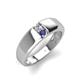 4 - Ethan 0.18 ctw (3.00 mm) Round Natural Diamond and Iolite 2 Stone Men Wedding Ring 