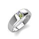 4 - Ethan 0.22 ctw (3.00 mm) Round Natural Diamond and Peridot 2 Stone Men Wedding Ring 