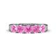 1 - Wendy 1.70 ctw (4.00 mm) Cushion Shape Created Pink Sapphire Side Gallery 5 Stone Wedding Band 